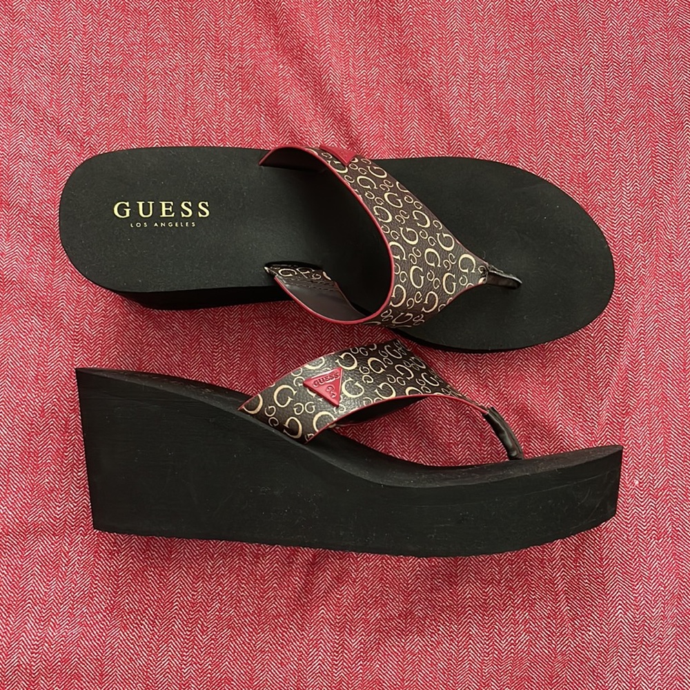 Guess platform flip flops